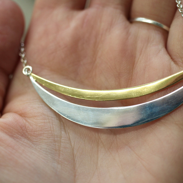 Insta Sale Silver and Gold Double Moon Necklace - MM
