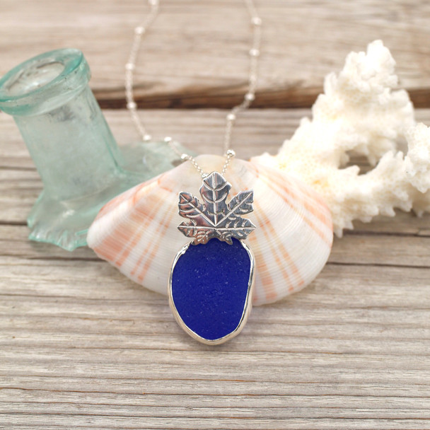 Insta Sale Cobalt Sea Glass Maple Leaf Necklace - MM