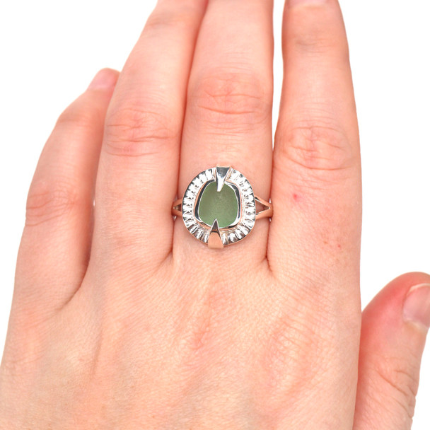 Seafoam Sea Glass Rising Sun Ring - Size 9 on model for color reference. 