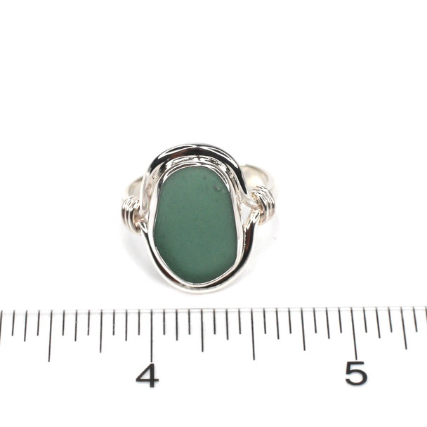 Olive Oval Sea Glass Nautical Twist Ring - Size 8 on ruler for size reference. 