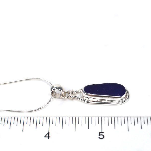 Cobalt Sea Glass Nautical Twist Necklace on ruler for size reference. 
