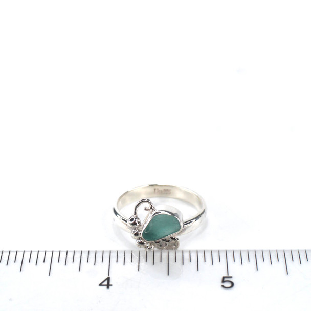 Aqua Tropical Sea Glass Butterfly Ring - Size 9