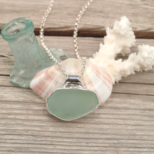 Insta Sale - Seafoam Sea Glass Horizon Slide Bail Necklace - MM