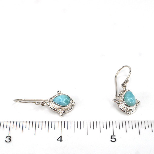 Larimar Caribbean Calm Trinity Beaded Earrings on ruler for size reference. 