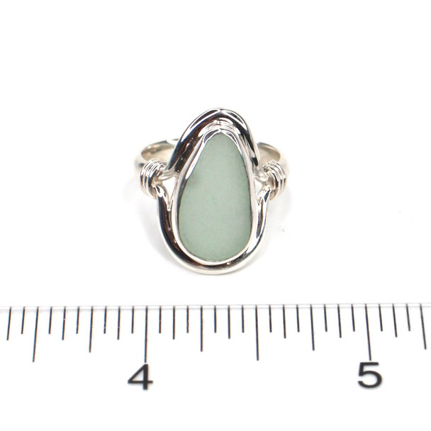 Seafoam Elongated Sea Glass Nautical Twist Ring - Size 6 on ruler for size reference. 

