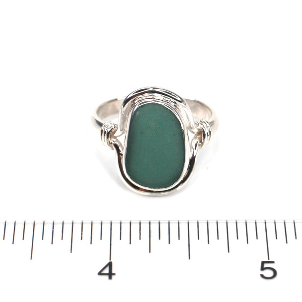 Olive Forest Sea Glass Nautical Twist Ring - Size 10 on ruler for size reference. 
