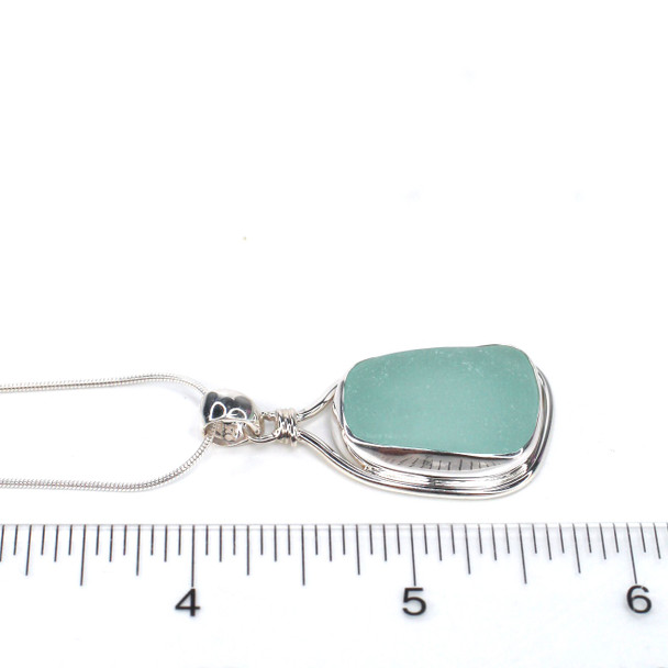 Seafoam Sea Glass Nautical Twist Necklace on ruler for size reference. 