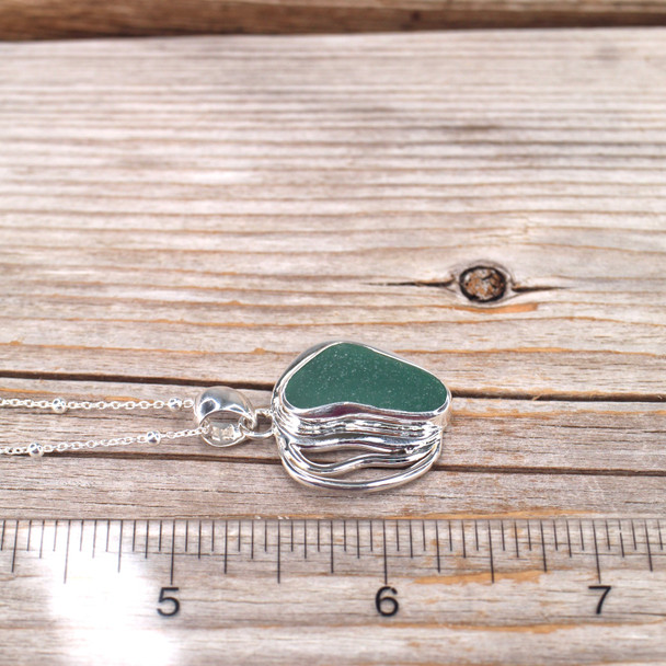 Insta Sale Olive Sea Glass Geo Pumpkin Necklace - MM on ruler for size. 