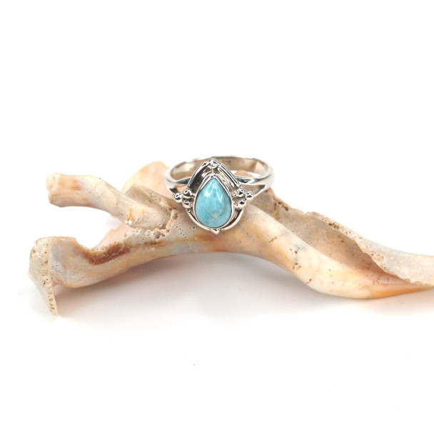 Larimar Caribbean Calm Trinity Split Band Beaded Ring - Size 9