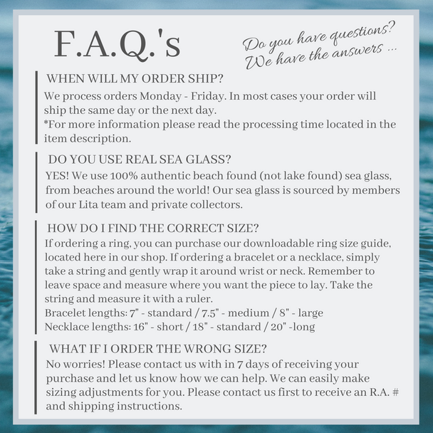 Frequently Asked Questions about Sea Glass, Shipping and Sizing

