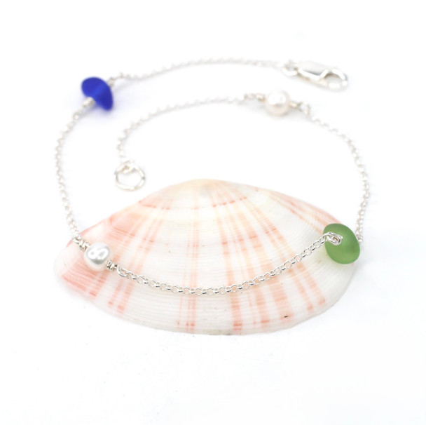 Tropical Bright Sea Glass and Pearl 4 Stone Anklet