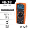  Klein Tools Digital Multimeter, Manual-Ranging, 600V, AC/DC