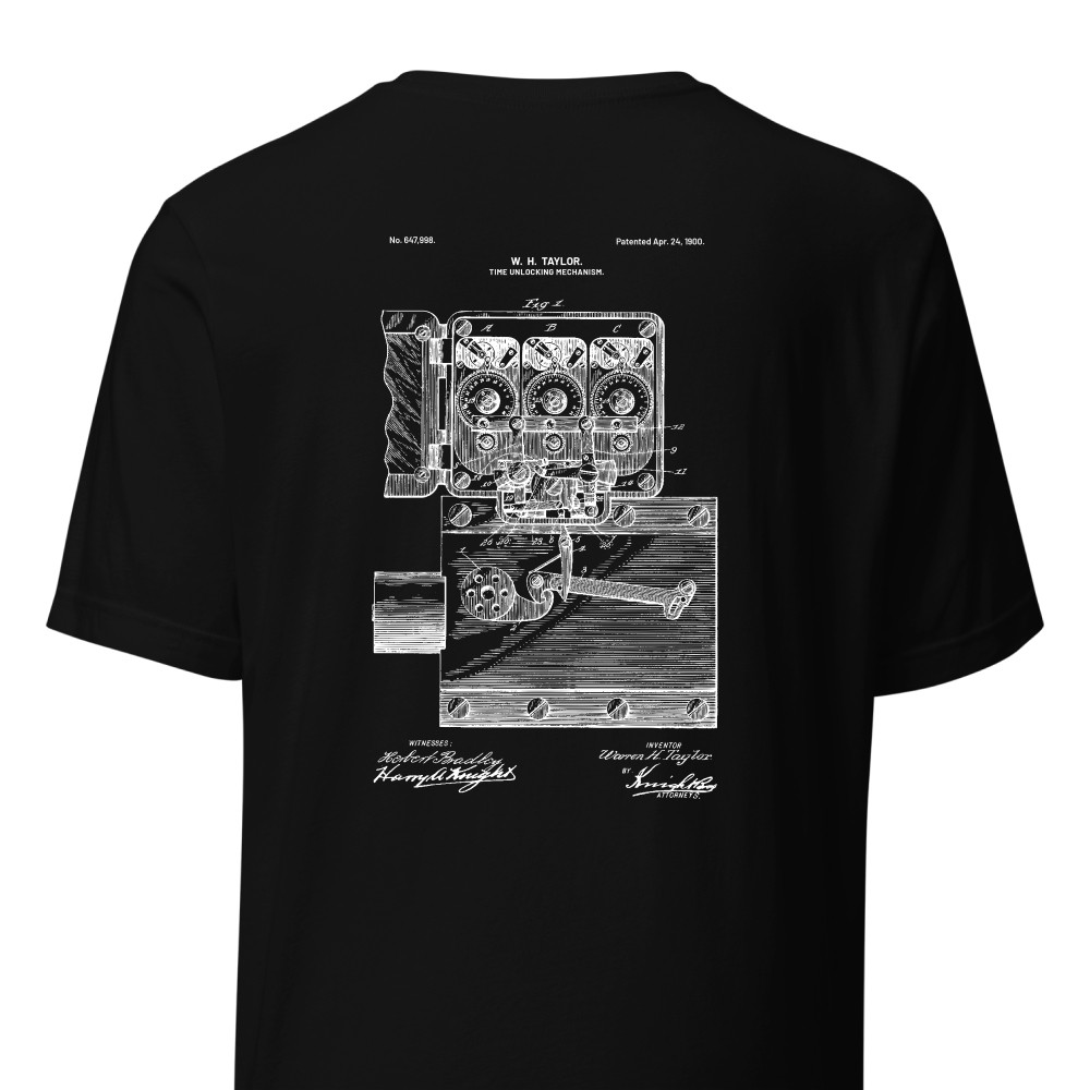 ①WHAT WE WANT×TENtoTEN　②PASTIME FACTORY Yale & Towne Manufacturing Time Lock Patent T-Shirt (Circa 1900