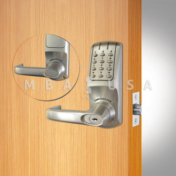 Codelocks Electronic Heavy Duty Tubular Latch w/ Key Override, Brushed Steel Finish (Fits Doors 1-3/8" - 2-3/8" Thick)  Backset 2-3/4