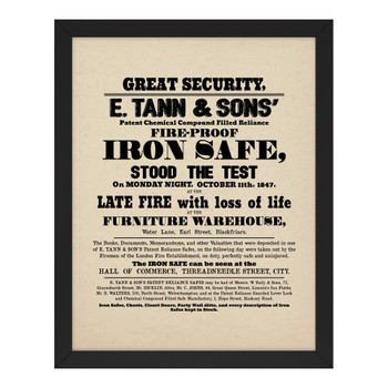 E. Tann & Son's Iron Safe Advertisement, Framed Print