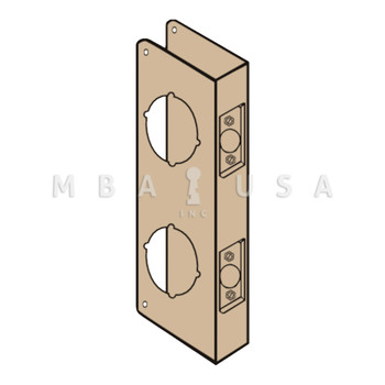 Don-Jo Wrap Around Plate for Double Locks with 3-5/8" Center, 22 Gauge Steel, 4" by 9", 2-1/8" Holes for Deadbolt and for Cylindrical Lock, for 1-3/8" Door with 2-3/8" Backset, Bright Brass Finish (151-PB-CW)