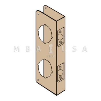 Don-Jo Wrap Around Plate for Double Locks with 5-1/2" Center, 22 Gauge Steel, 4-1/4" by 12", 2-1/8" Holes for Deadbolt and for Cylindrical Lock, for 1-3/4" Door with 2-3/4" Backset, Bright Brass Finish (258-PB-CW)