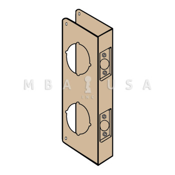 Don-Jo Wrap Around Plate for Double Locks with 4" Center, 22 Gauge Steel, 4" by 9", 2-1/8" Holes for Deadbolt and for Cylindrical Lock, for 1-3/4" Door with 2-3/8" Backset, Bright Brass Finish (942-PB-CW)