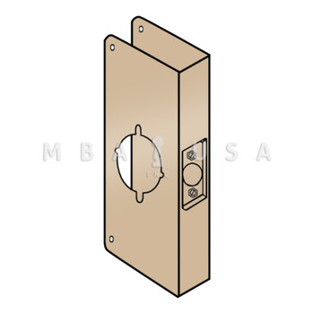 Don-Jo Wrap Around Plate, 22 Gauge Steel, 4-3/4" by 9", 2-1/8" Hole for Marks Cylindrical Lever Lock, for 1-3/4" Door with 2-3/4" Backset, Bright Brass Finish (95-PB-CW)