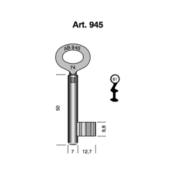 BORKEY KEY BLANK ART 945 #61