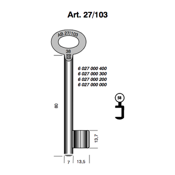 BORKEY KEY BLANK ART 27/103 #58