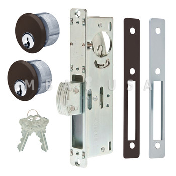 DEAD BOLT LOCK 1-1/8" BACKSET, 2 MORTISE KEY CYLINDERS - 1" SCHLAGE C (DARK BRONZE) AND 2 FACEPLATES