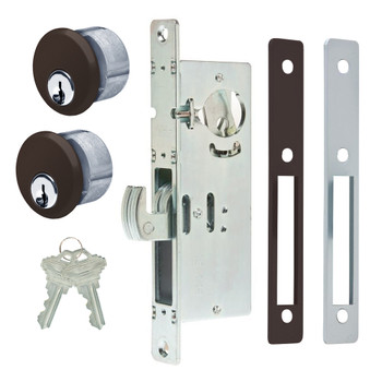 Hook Bolt Lock Pkg, 1-1/8" Backset, w/ 2 Faceplates, Includes 2 Mortise Key Cylinders, Keyed Alike, Schlage C Keyway, 1", Dark Bronze Finish