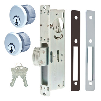 Dead Bolt Lock 1-1/2" Backset, 2 Mortise Key Cylinders - 1" Schlage C (Keyed Alike, Aluminum) and 2 Faceplates