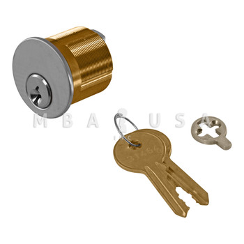 Ilco 1-1/8" Mortise Cylinder, 5-pin (Drilled 6), Yale Y1 Keyway, Standard Cam, Satin Chrome Finish, Keyed Different