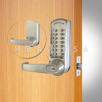 Codelocks Heavy Duty Tubular Latch w/ Key Override, Brushed Steel Finish, 8000+ Possible Combos (Fits Doors 1-3/8" - 2-3/8" Thick)