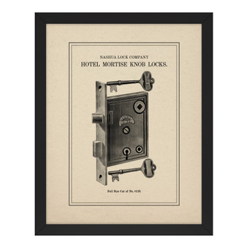 Nashua Lock Company "Hotel Mortise Knob Locks" Vintage Advertisement, Framed Print