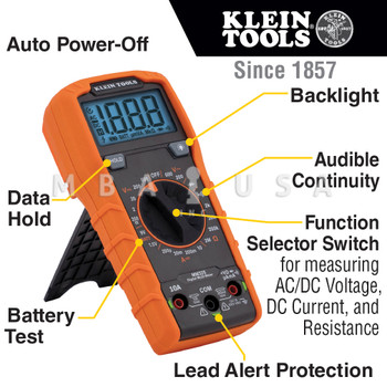  Klein Tools Digital Multimeter, Manual-Ranging, 600V, AC/DC