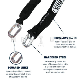 ABUS Maximum Security Chain w/ Fabric Sleeve, 10KS, 3/8" Thickness, 6ft. Length