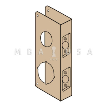 Don-Jo Wrap Around Plate for Double Locks with 4" Center, 22 Gauge Steel, 4" by 9", 1-1/2" Hole for Deadbolt at Top and 2-1/8" Hole for Cylindrical Lock Below, for 1-3/4" Door with 2-3/8" Backset, Bright Brass Finish (264-PB-CW)