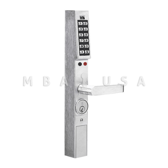 Alarm Lock Pushbutton Exit Trim, 100 Users, Straight Lever
