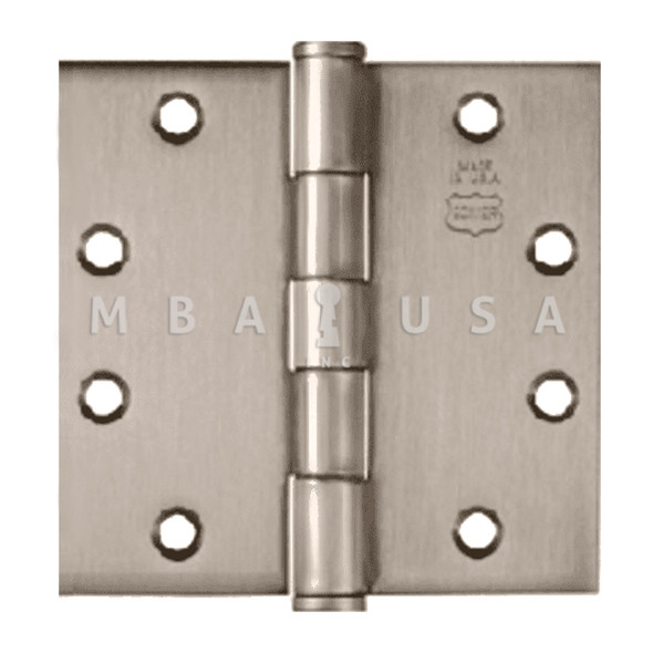 Bommer Five Knuckle Architectural Grade Hinge with Button Tips, Standard Steel Full Mortise, 3-1/2" by 3-1/2", Satin Nickel (5000-350-646)