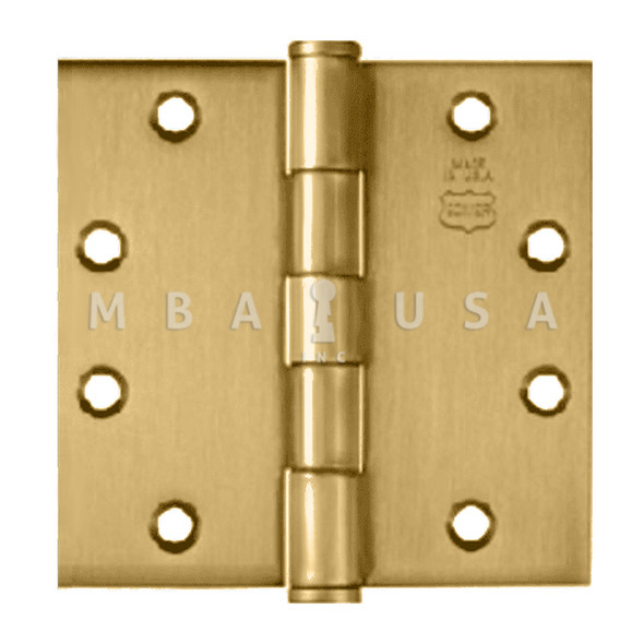 Bommer Ball Bearing Five Knuckle Architectural Grade Hinge with Button Tips, Standard Steel Full Mortise, 4" by 4", Satin Brass (BB5000-400-633)