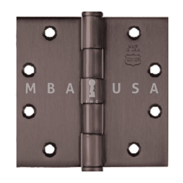 Bommer Ball Bearing Five Knuckle Architectural Grade Hinge with Button Tips, Standard Steel Full Mortise, 4-1/2" by 4-1/2", Non-Removable Pin, Blackened Satin Bronze (BB5000-450N-643)