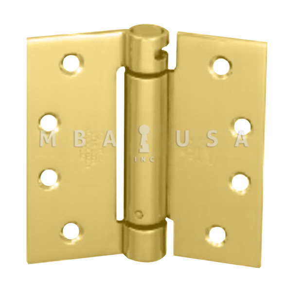 Bommer Lubricated Bearing Single Acting Spring Hinge, Residential Grade Template Hole Patter Square Corner, 3-1/2" by 3-1/2", Bright Brass (LB4310-350-632)