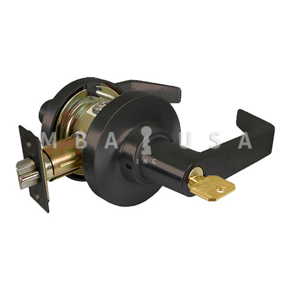 Marks USA Grade 2 Cylindrical Lock, Storeroom Function, Key in Lever Cylinder, 6-Pin, American Lever, 3-1/4" Rose Diameter, ASA Strike, 2-3/4" Backset, Dark Oxidized Satin Bronze Oil Rubbed Finish, Non-Handed (175F/10B)