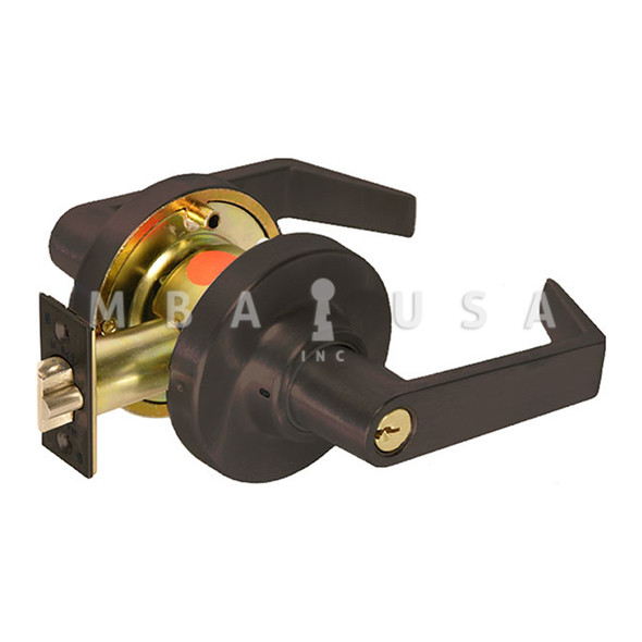 Marks USA Grade 1 Cylindrical Lock, Entrance/Office Function, Key in Lever Cylinder, 6-Pin, American Lever, 3-7/16" Rose Diameter, ASA Curved Lip Strike, 2-3/4" Backset, Dark Oxidized Satin Bronze Oil Rubbed Finish, Non-Handed (195AB/10B)