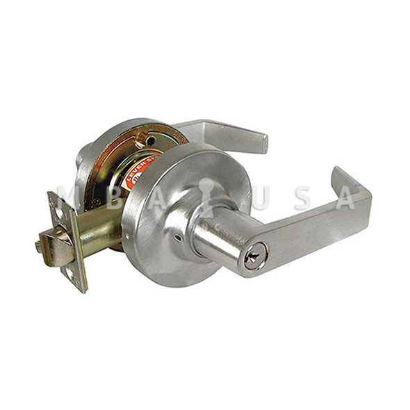 Marks USA Grade 1 Cylindrical Lock, Classroom Function, Key in Lever Cylinder, 6-Pin, American Lever, 3-7/16" Rose Diameter, ASA Curved Lip Strike, 2-3/4" Backset, Satin Chrome Finish, Non-Handed (195S/26D)