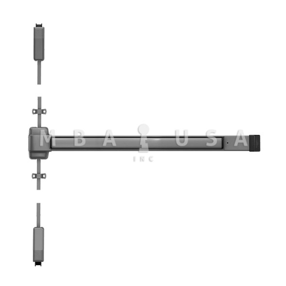 Von Duprin Grade 1 Surface Vertical Rod Exit Bar, 36" Device, Fits 84" Door, Exit Only, Hex Key Dogging, Aluminum Painted, Field Reversible (2227EO 3 689)