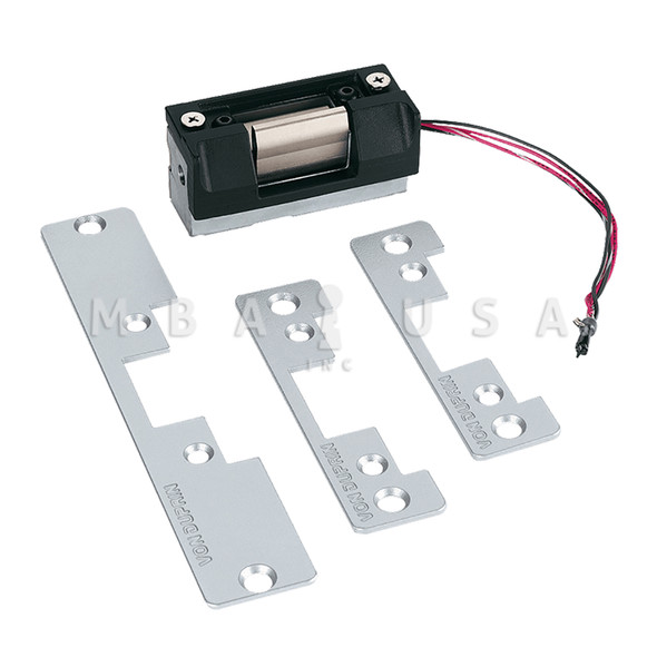Von Duprin Electric Strike, Field Selectable (Fail Safe/Secure), 12/24VDC, 4-7/8" x 1-1/4" and 7-15/16" x 1-7/16" Faceplate, For use w/ Cylindrical Locks on Single Doors, Flat Black Coated (5100-3FP US19)