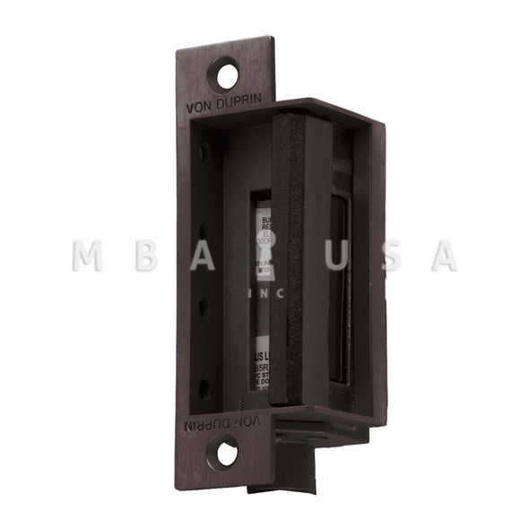 Von Duprin Grade 1 Electric Strike, Fail Secure (Electrically Unlocked) 24 VDC, 4-7/8" x 1-1/4" Faceplate, Fire Rated, For use w/ Mortise Locks on Single Doors, Hollow Metal or Aluminum Frame, Dark Oxidized Satin Bronze Oil Rubbed (6210 24V US10B)