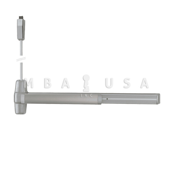 Von Duprin Grade 1 Surface Vertical Rod Exit Bar, Wide Stile Pushpad, 36" Panic Device, 84" Door Height, Exit Only, Less trim, Less Bottom Rod, Hex Key Dogging, Satin Aluminum Clear Anodized, Field Reversible (9927EO 3 US28 LBR)