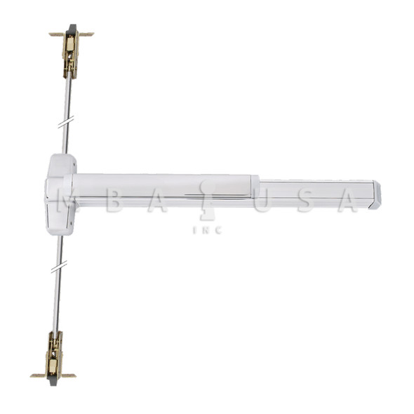 Von Duprin Grade 1 Concealed Vertical Rod Exit Bar, Wide Stile Pushpad, 36" Fire-rated Device, 80" to 100" Door Height, Exit Only, Less Dogging, Satin Chrome, Field Reversible (9947EO-F 3 26D)