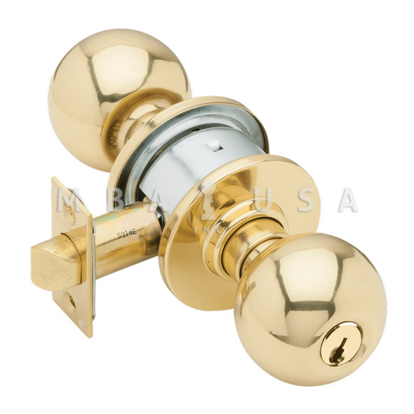 Schlage Grade 2 Entrance Cylindrical Lock, Orbit Knob, Conventional Cylinder, Bright Brass, Non-Handed (A53PD ORB 605)