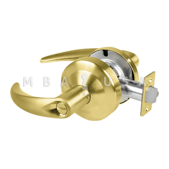 Schlage Grade 2 Privacy Cylindrical Lock w/ Field Selectable Vandlgard, Rhodes Lever, Non-Keyed, Satin Brass, Non-Handed (ALX40 RHO 606)