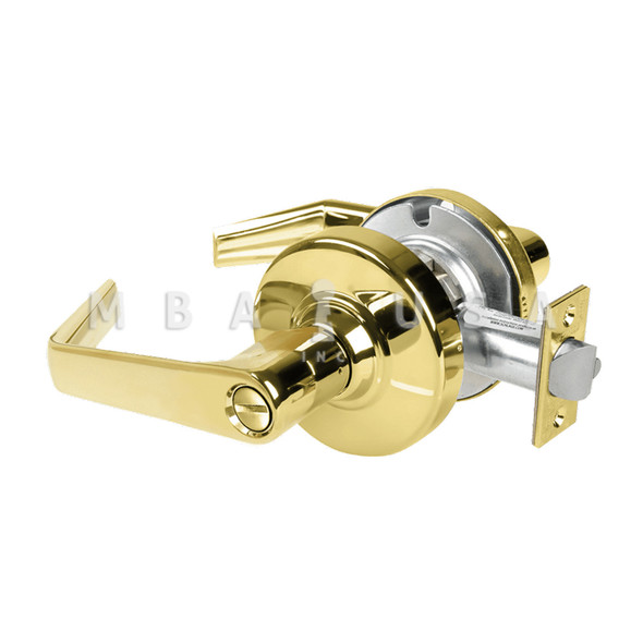 Schlage Grade 2 Privacy Cylindrical Lock w/ Field Selectable Vandlgard, Saturn Lever, Non-Keyed, Bright Brass, Non-Handed (ALX40 SAT 605)